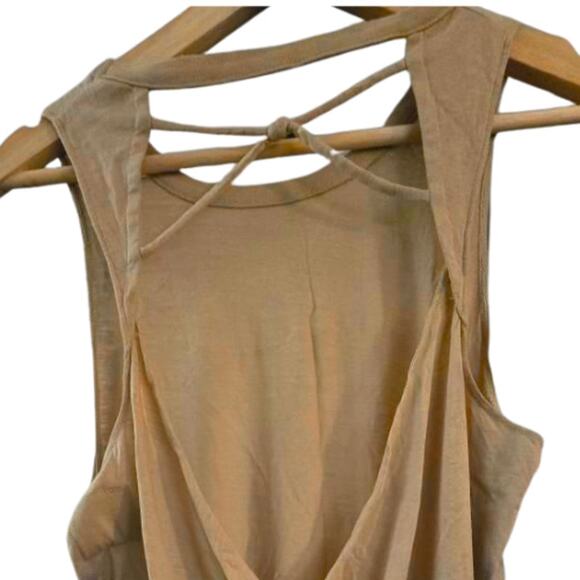 Chaser Jersey Knotted Drape Back Shirttail Tank in Tan/Navy NWT Size Med - Picture 5 of 5